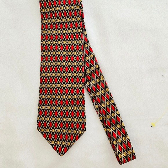 Zianetti Other - Zianetti Italian Silk Tie Mens Red Navy Gold Diamond Sunburst Geometric USA made